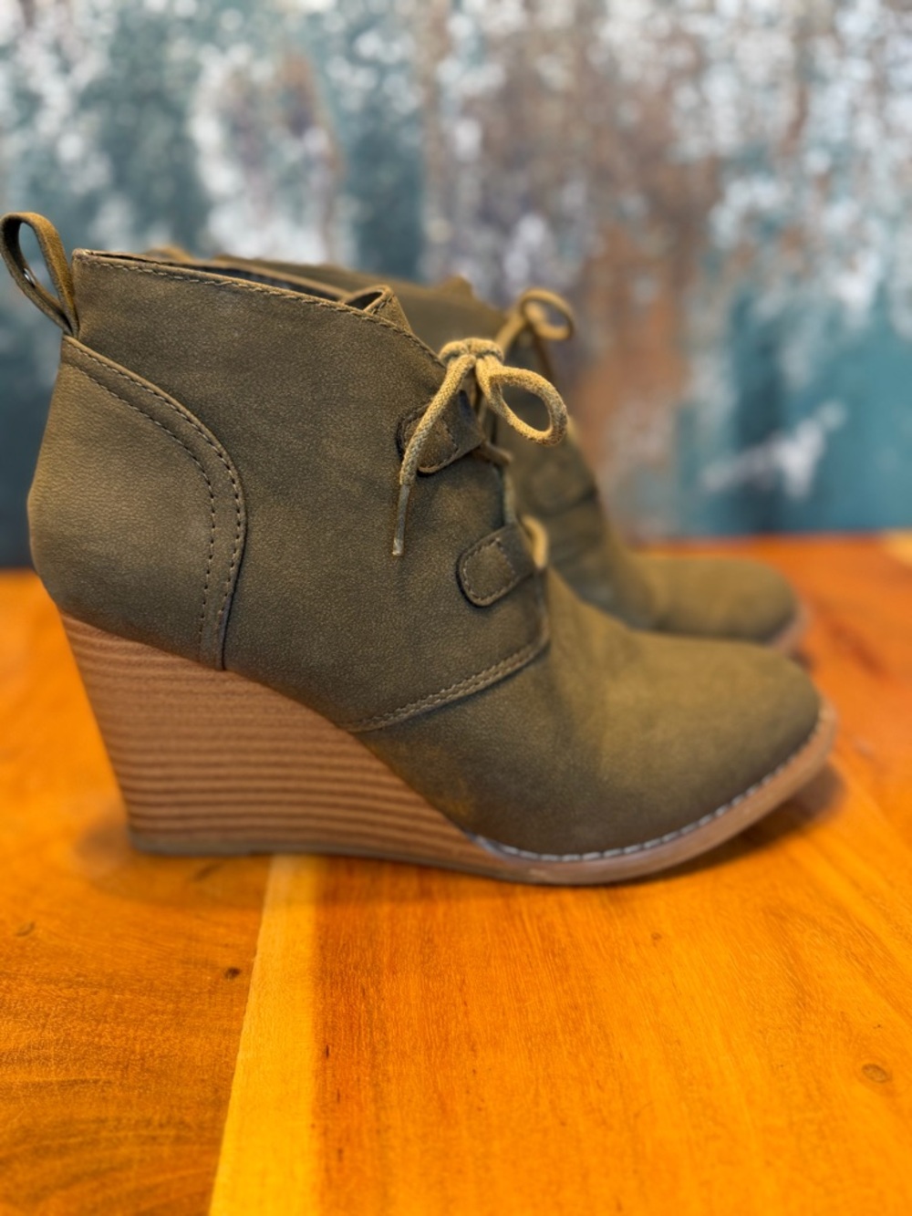 Nautica Classic Olive Wedge Ankle Boots Size 7 (Fair) - Picture 3 of 16